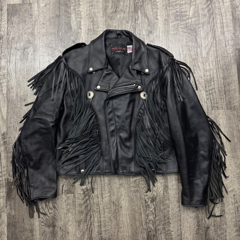 Schott NYC Dur O Jac Jacket Leather Fringe Western Motorcycle Moto 44